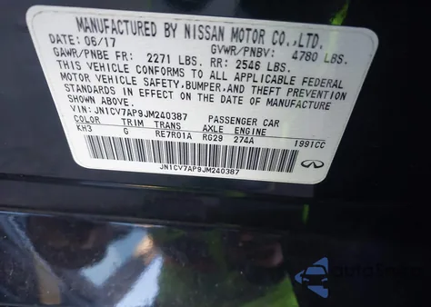 2018 Infiniti Q50 2.0T Pure из США, поврежденный, VIN JN1CV7AP9JM240387